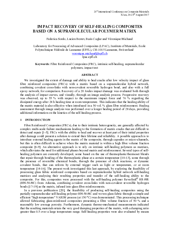 (PDF) Impact Recovery of Self-Healing Composites Based on a ...