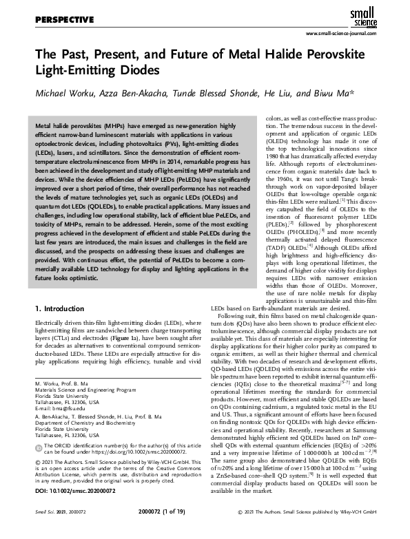 (PDF) The Past, Present, and Future of Metal Halide Perovskite Light ...