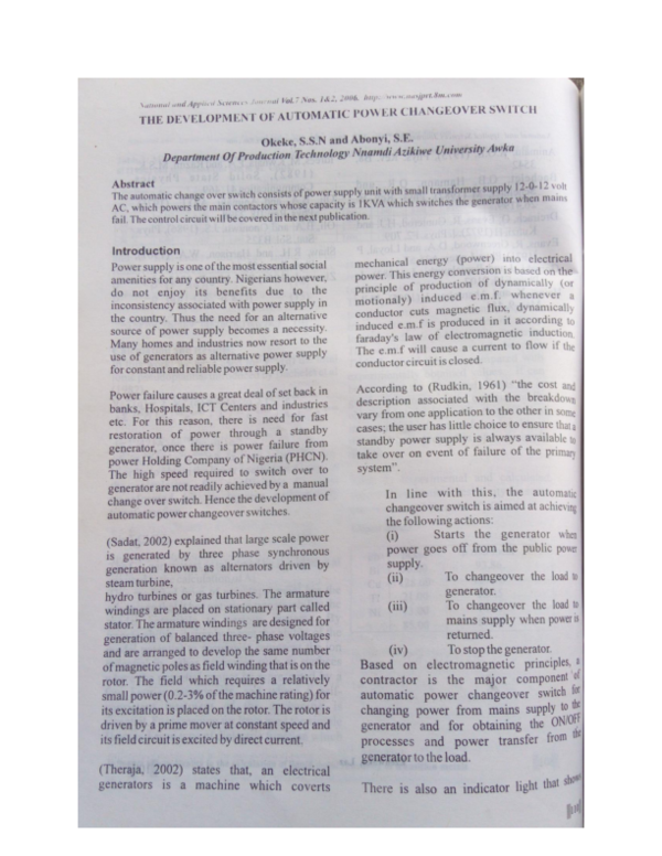 (PDF) Development of Automatic Power Change-Over Switch | Sylvester E M ...