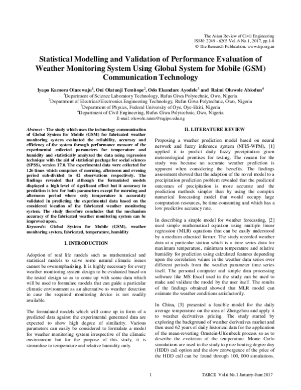(PDF) Statistical Modelling and Validation of Performance Evaluation of ...