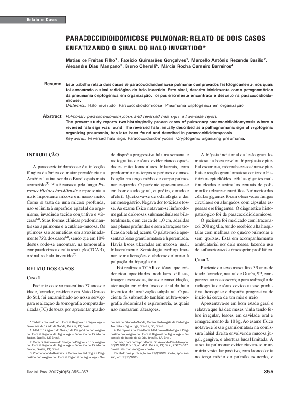  pdf paracoccidioidomicose pulmonar relato de dois casos enfatizando