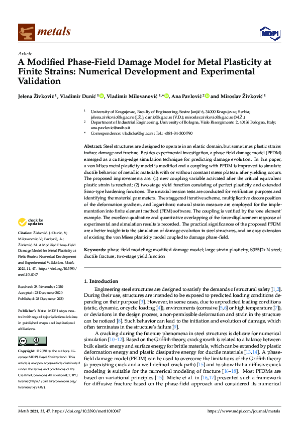 (PDF) A Modified Phase-Field Damage Model for Metal Plasticity at ...