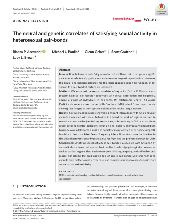 (PDF) The neural and genetic correlates of satisfying sexual activity ...