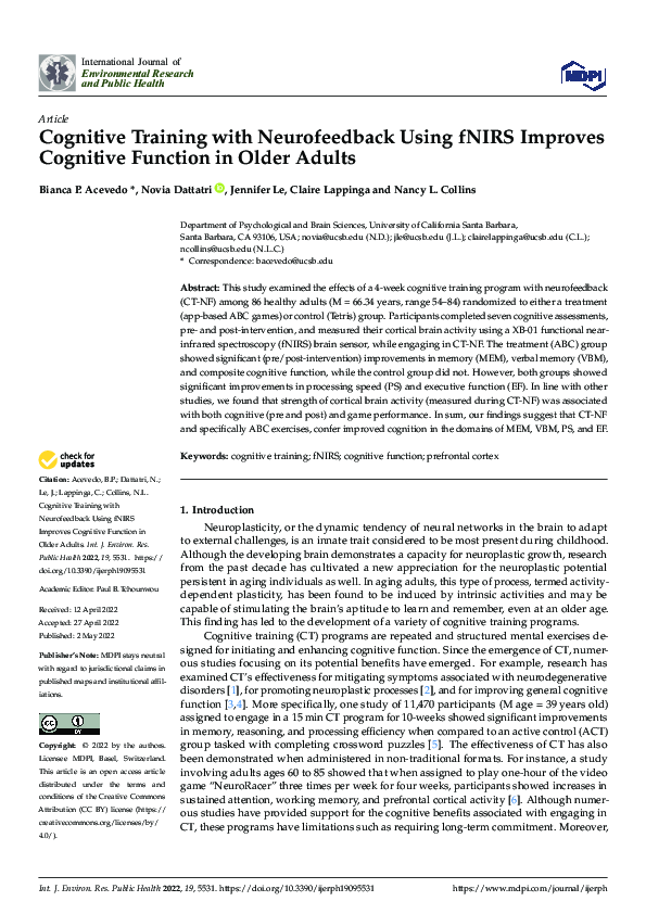 (PDF) Cognitive Training with Neurofeedback Using fNIRS Improves ...