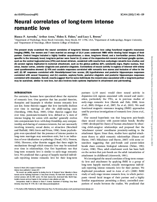 (PDF) Neural correlates of long-term intense romantic love