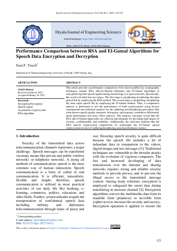 (PDF) Performance Comparison between RSA and El-Gamal Algorithms for ...
