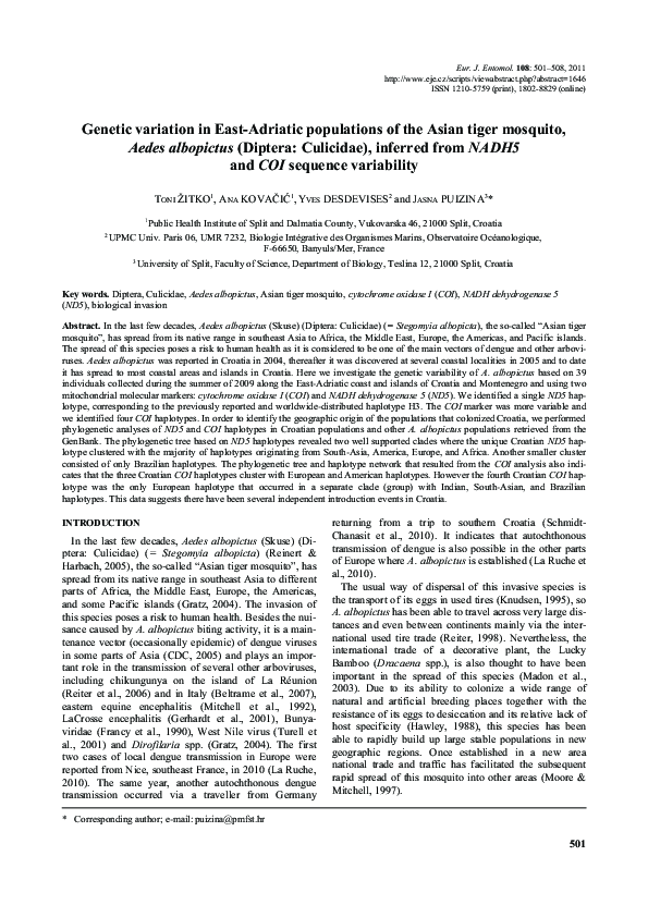 (PDF) Genetic variation in East-Adriatic populations of the Asian tiger ...
