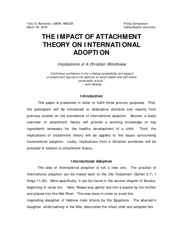 (PDF) The Impact of Attachment Theory on International Adoption