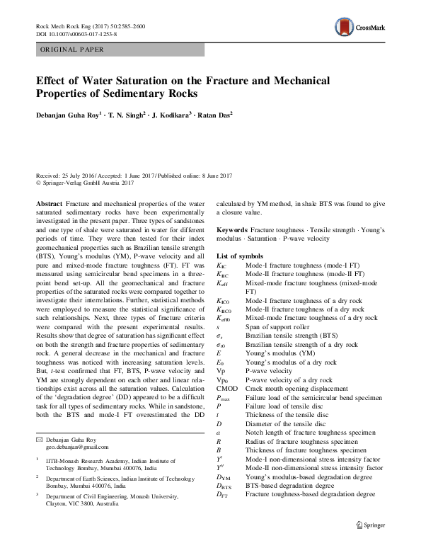 (PDF) Effect of Water Saturation on the Fracture and Mechanical ...