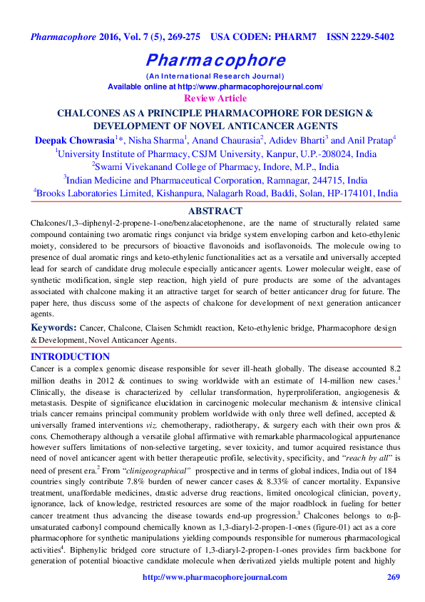 (PDF) Chalcones as a Principle Pharmacophore for Design & Development ...