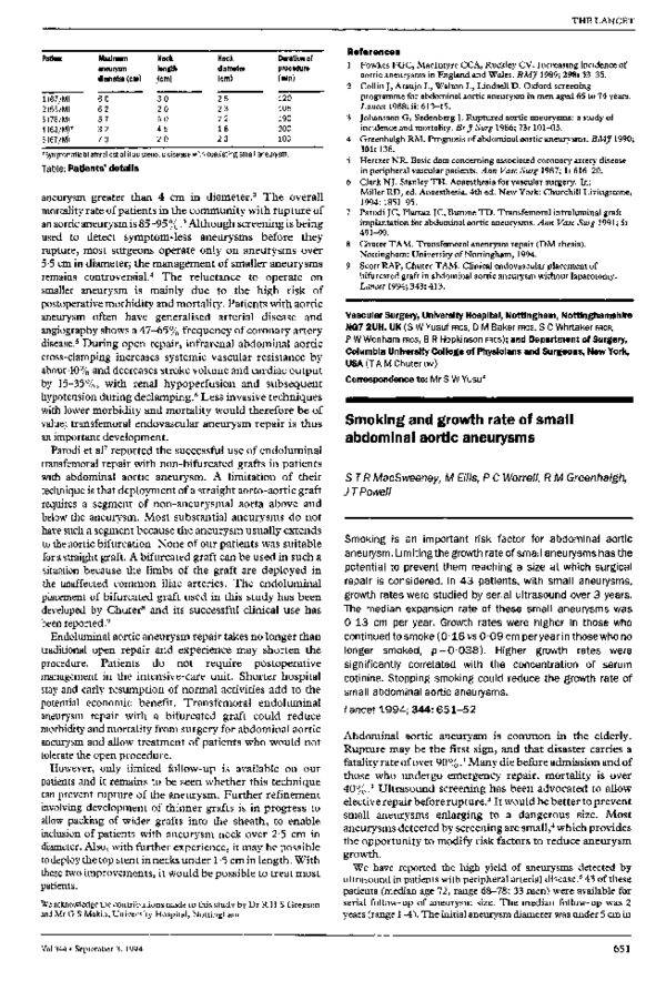 (PDF) Smoking and growth rate of small abdominal aortic aneurysms