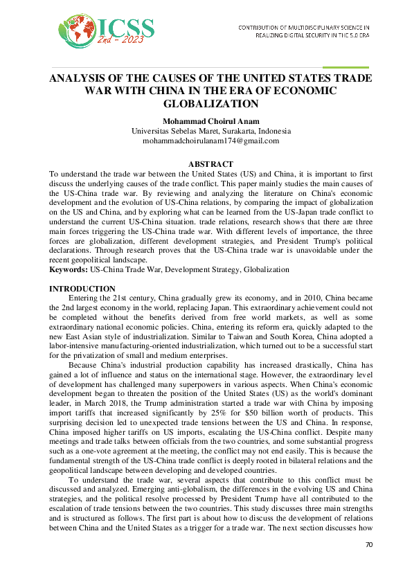 (PDF) ANALYSIS OF THE CAUSES OF THE UNITED STATES TRADE WAR WITH CHINA ...