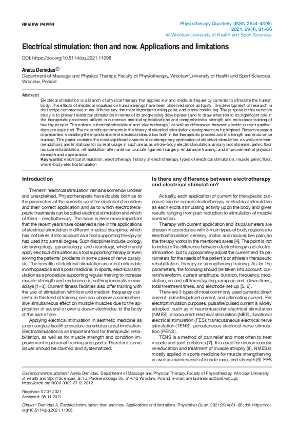 (PDF) Electrical stimulation: then and now. Applications and limitations