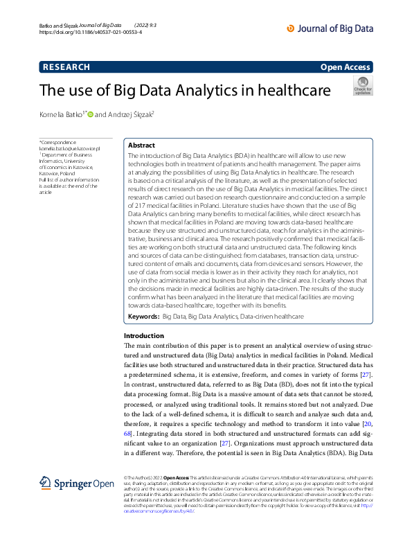 (PDF) The use of Big Data Analytics in healthcare