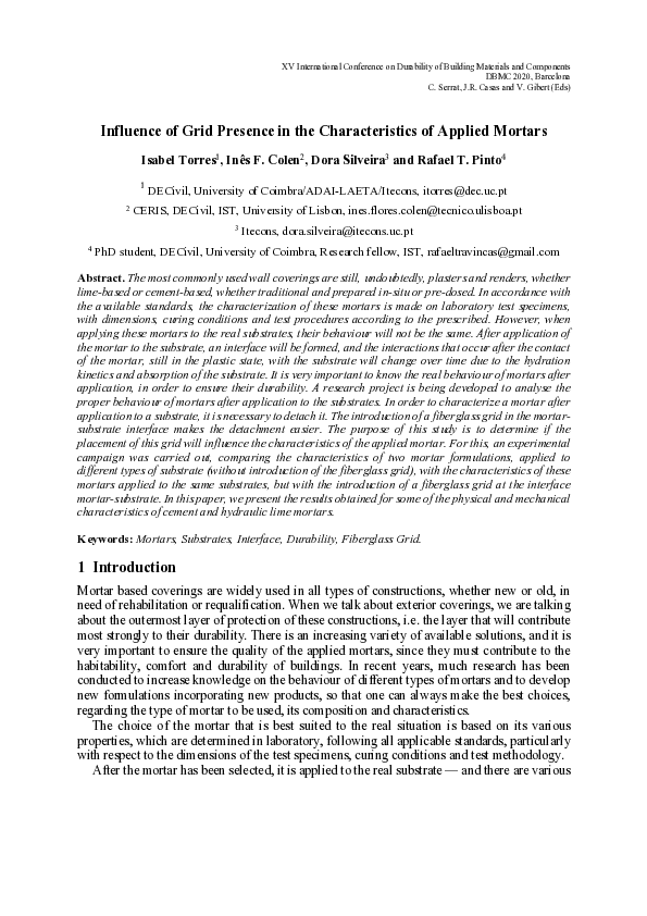 (PDF) Influence of Grid Presence in the Characteristics of Applied Mortars