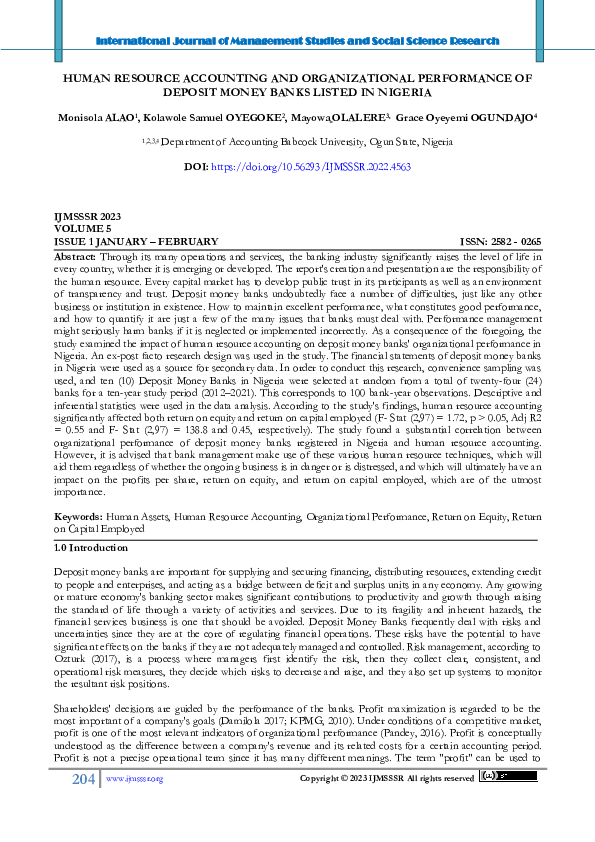 (PDF) Human Resource Accounting and Organizational Performance of ...