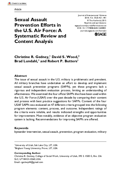 (PDF) Sexual Assault Prevention Efforts in the U.S. Air Force: A ...