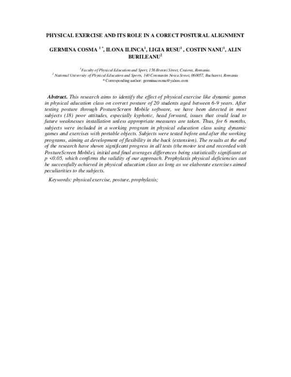 (PDF) Physical Exercise and Its Role in a Corect Postural Alignment