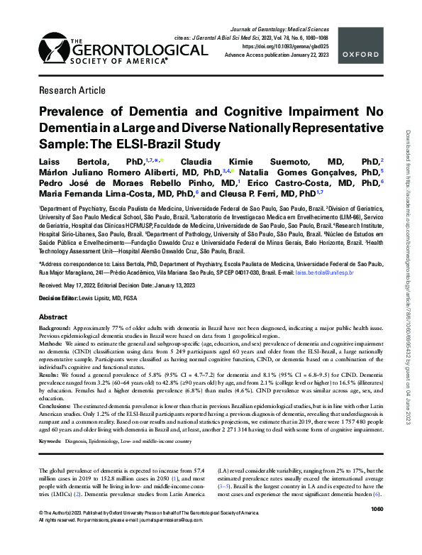 (PDF) Prevalence of Dementia and Cognitive Impairment No Dementia in a ...