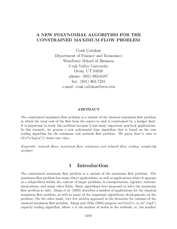 (PDF) A faster polynomial algorithm for the constrained maximum flow ...