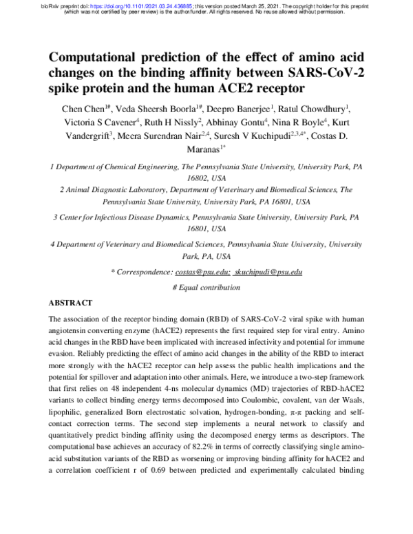 (PDF) Computational prediction of the effect of amino acid changes on ...
