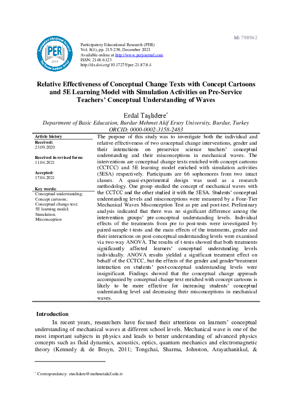(PDF) Relative Effectiveness of Conceptual Change Texts with Concept ...