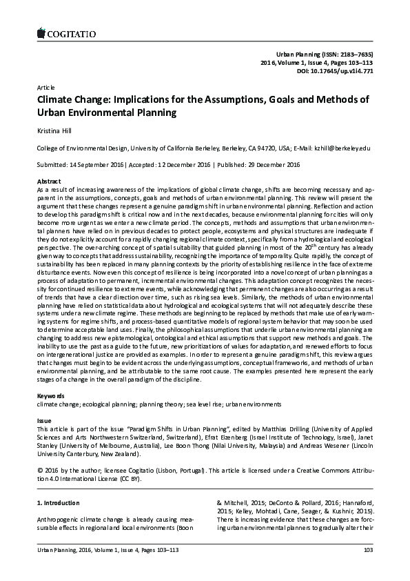 (PDF) Climate Change: Implications for the Assumptions, Goals and ...