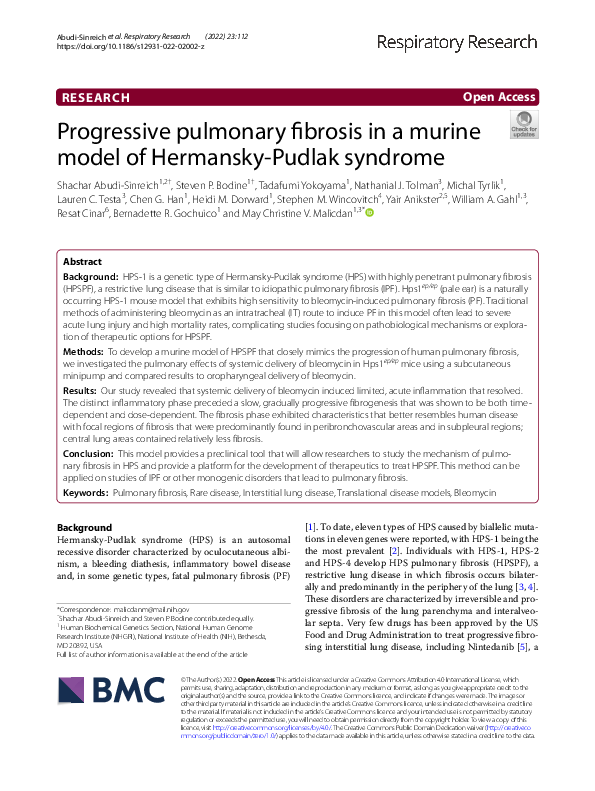 (PDF) Progressive pulmonary fibrosis in a murine model of Hermansky ...