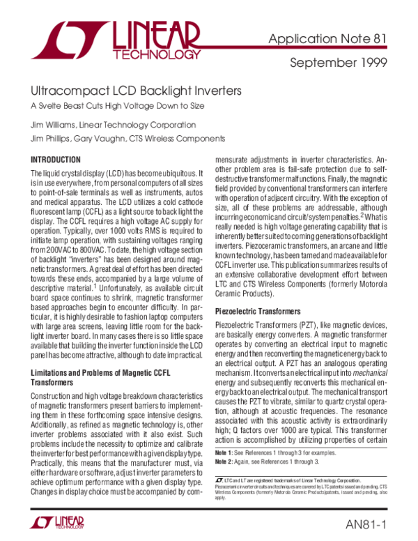 (PDF) Ultracompact LCD backlight inverters