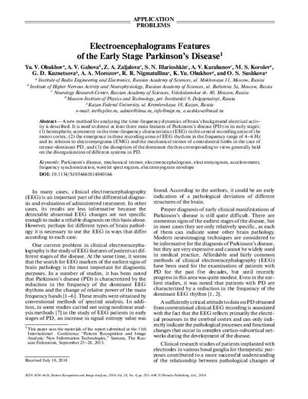 (PDF) Electroencephalograms features of the early stage Parkinson’s disease