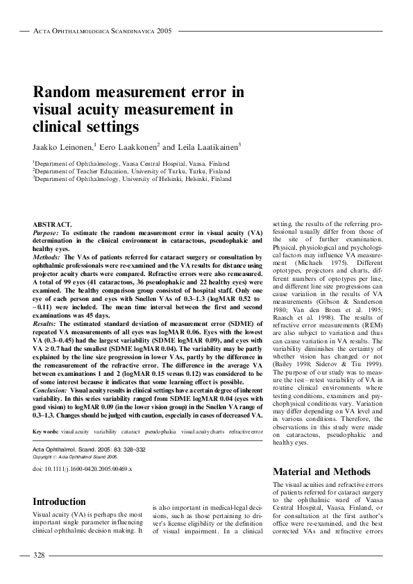 (PDF) Random measurement error in visual acuity measurement in clinical ...