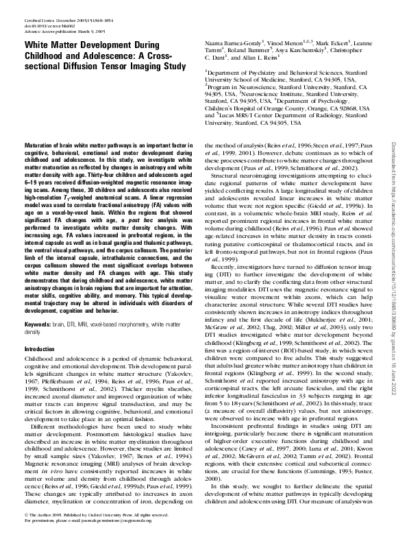(PDF) White Matter Development During Childhood and Adolescence: A ...