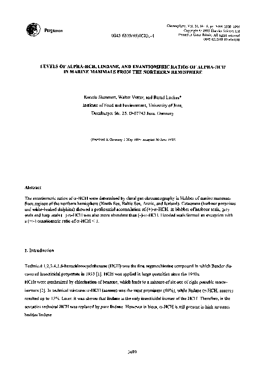 (PDF) Levels of alpha-HCH, lindane, and enantiomeric ratios of alpha ...