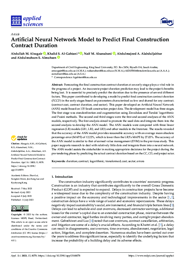 (PDF) Artificial Neural Network Model to Predict Final Construction ...