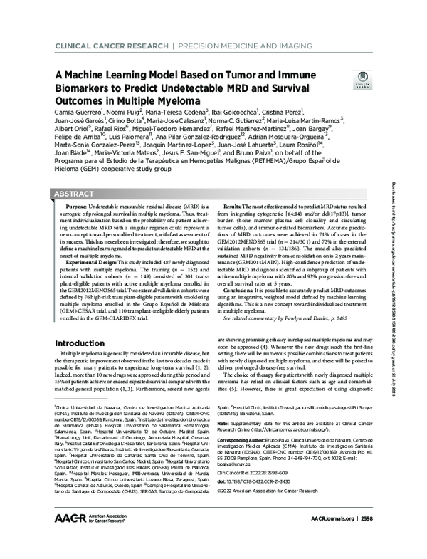 (PDF) A Machine Learning Model Based on Tumor and Immune Biomarkers to ...
