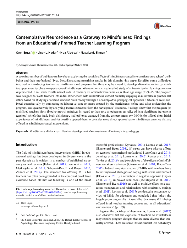 (PDF) Contemplative Neuroscience as a Gateway to Mindfulness: Findings ...