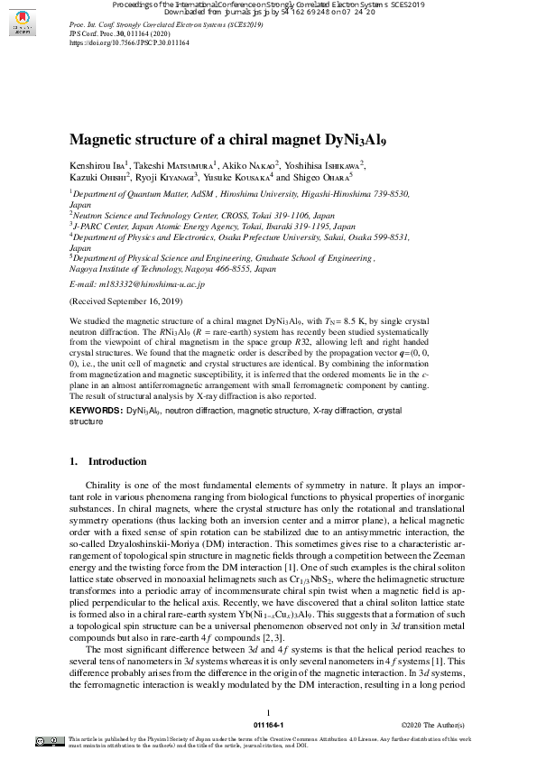 (PDF) Magnetic Structure of a Chiral Magnet DyNi3Al9