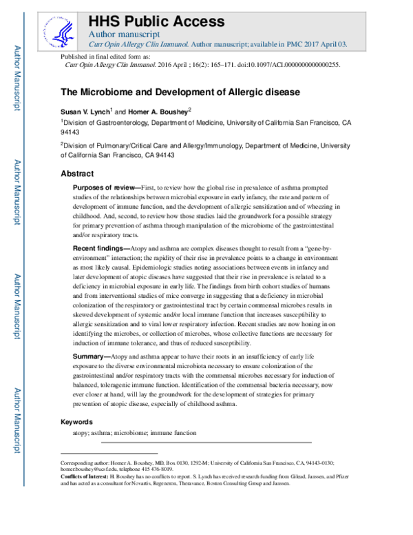 (PDF) The microbiome and development of allergic disease