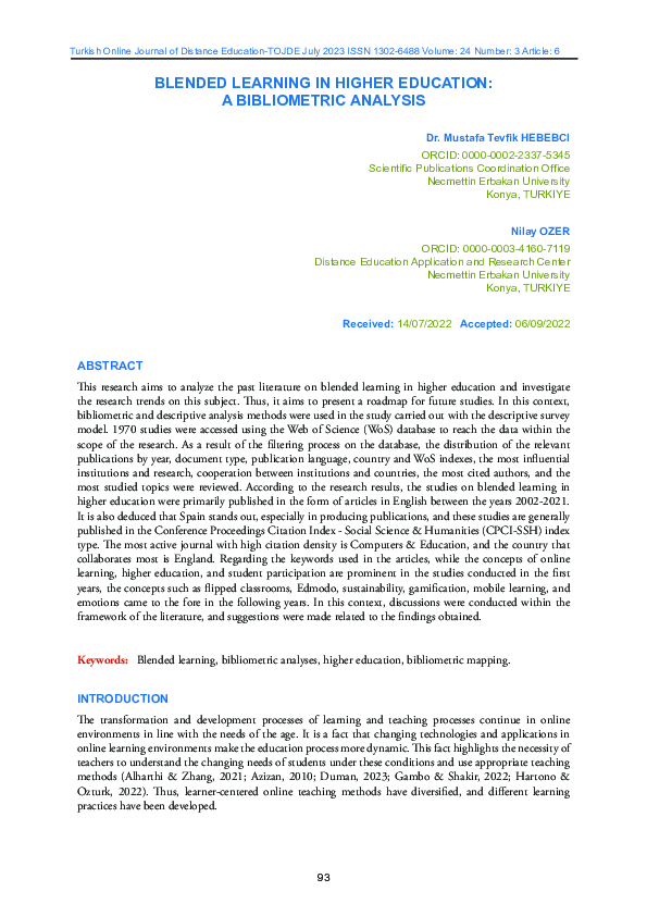 (PDF) Blended Learning in Higher Education: A Bibliometric Analysis