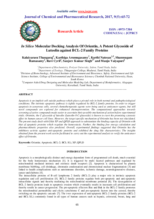 (PDF) In Silico Molecular Docking Analysis Of Orientin , A Potent ...