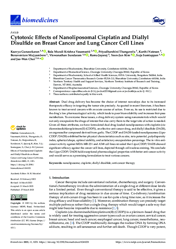 (PDF) Cytotoxic Effects of Nanoliposomal Cisplatin and Diallyl ...