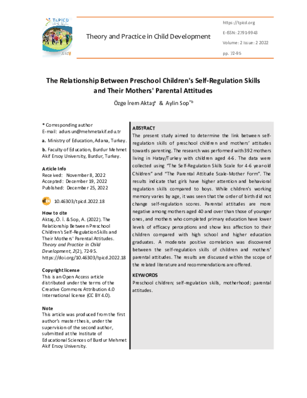 (PDF) The Relationship Between Preschool Children's Self-Regulation ...