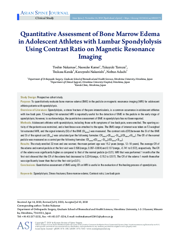 (PDF) Quantitative Assessment of Bone Marrow Edema in Adolescent ...