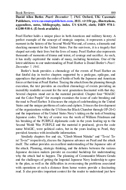(PDF) Daniel Allen Butler, Pearl: December 7, 1941 by Robert Dienesch