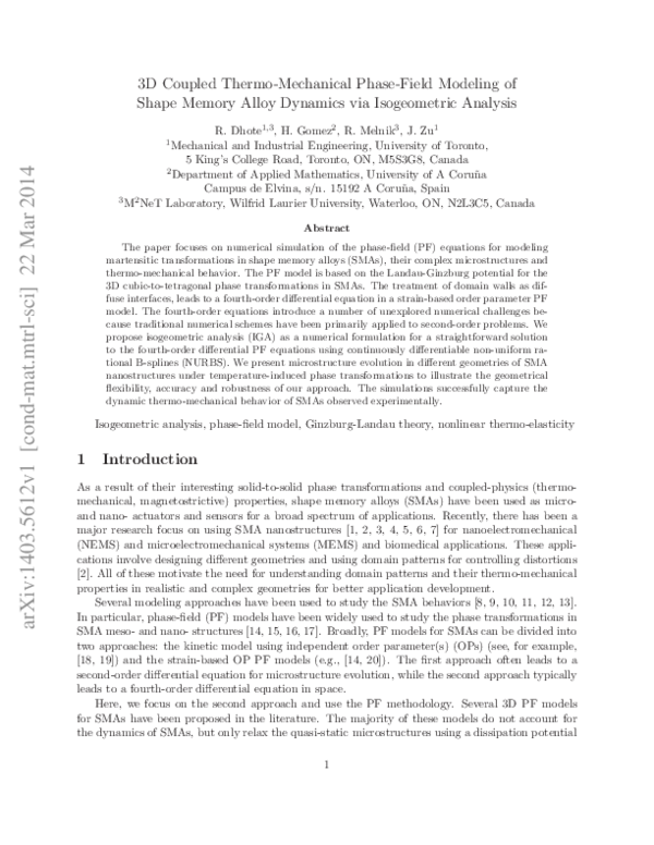 (PDF) 3D coupled thermo-mechanical phase-field modeling of shape memory ...