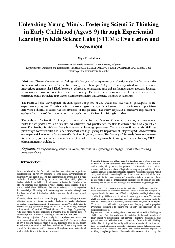 (DOC) Unleashing Young Minds: Fostering Scientific Thinking in Early ...
