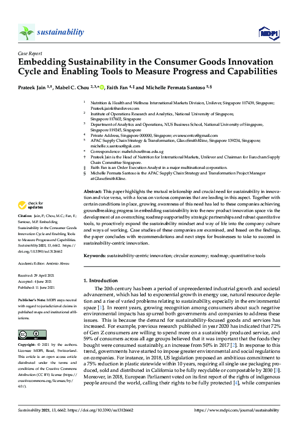 (PDF) Embedding Sustainability in the Consumer Goods Innovation Cycle ...