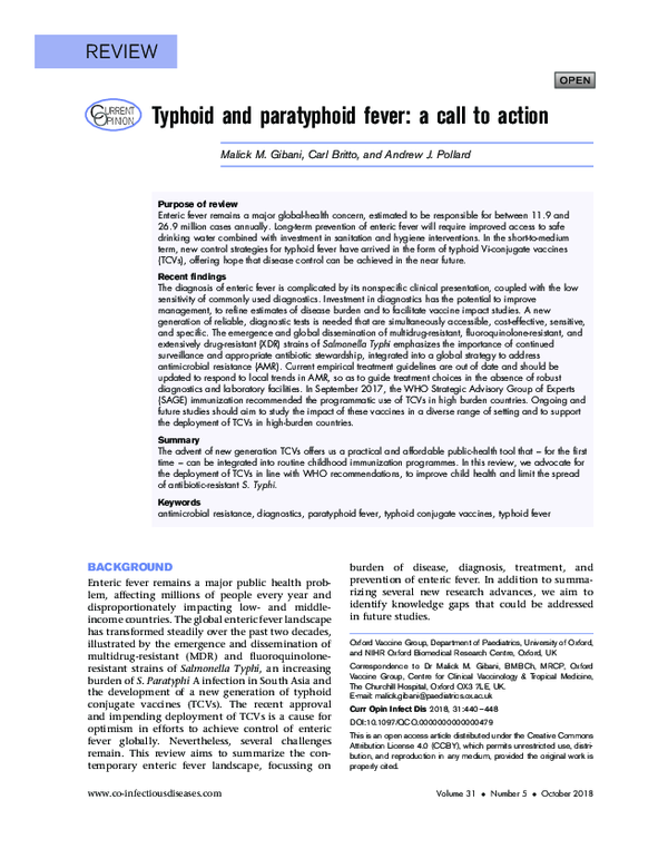(PDF) Typhoid and paratyphoid fever