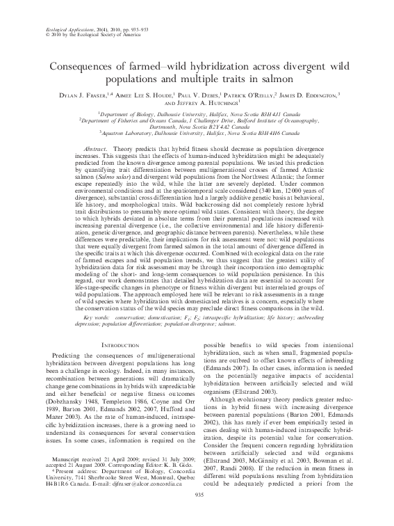 (PDF) Consequences of farmed–wild hybridization across divergent wild ...