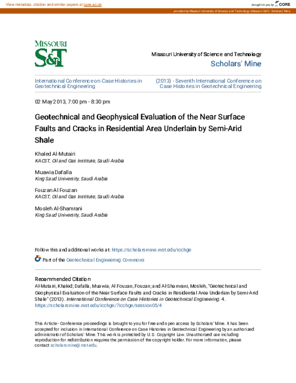 (PDF) Geotechnical and Geophysical Evaluation of the Near Surface ...